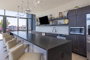 Large kitchen with a long counter